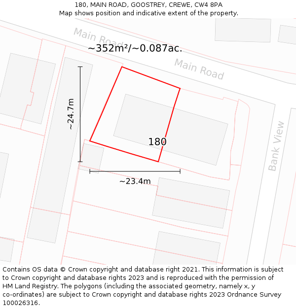 180, MAIN ROAD, GOOSTREY, CREWE, CW4 8PA: Plot and title map