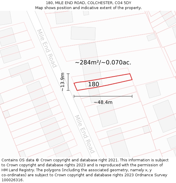 180, MILE END ROAD, COLCHESTER, CO4 5DY: Plot and title map