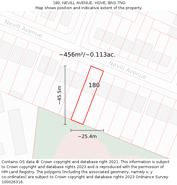 180, NEVILL AVENUE, HOVE, BN3 7NG: Plot and title map