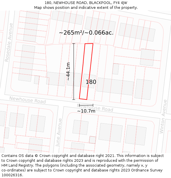 180, NEWHOUSE ROAD, BLACKPOOL, FY4 4JW: Plot and title map