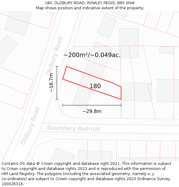 180, OLDBURY ROAD, ROWLEY REGIS, B65 0NW: Plot and title map