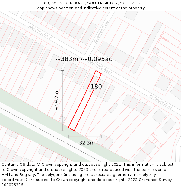 180, RADSTOCK ROAD, SOUTHAMPTON, SO19 2HU: Plot and title map