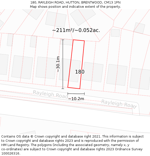 180, RAYLEIGH ROAD, HUTTON, BRENTWOOD, CM13 1PN: Plot and title map