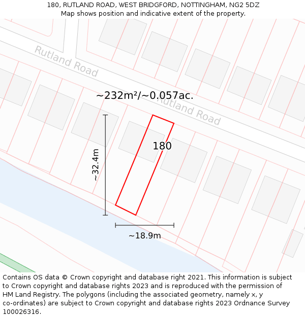 180, RUTLAND ROAD, WEST BRIDGFORD, NOTTINGHAM, NG2 5DZ: Plot and title map