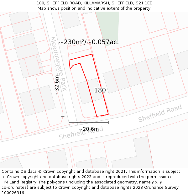 180, SHEFFIELD ROAD, KILLAMARSH, SHEFFIELD, S21 1EB: Plot and title map