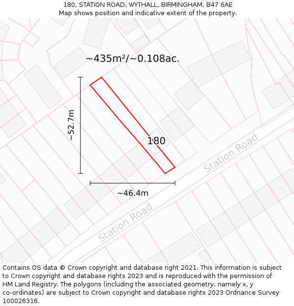 180, STATION ROAD, WYTHALL, BIRMINGHAM, B47 6AE: Plot and title map