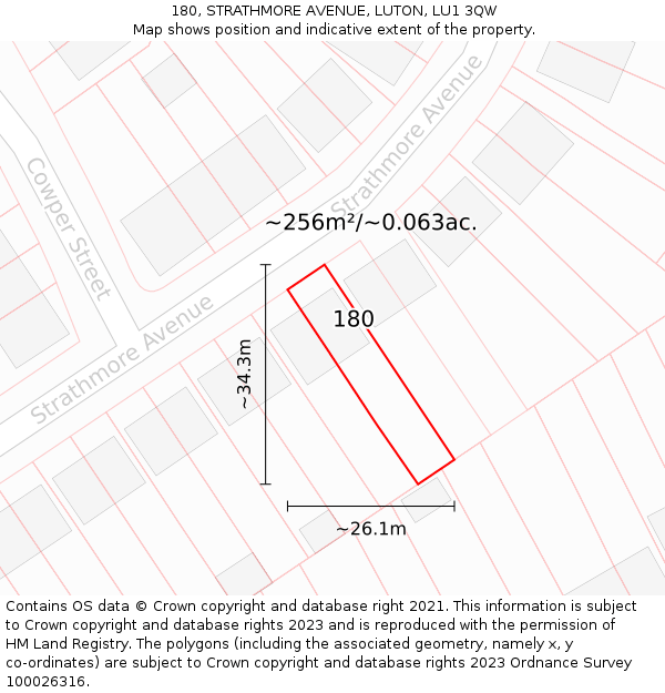 180, STRATHMORE AVENUE, LUTON, LU1 3QW: Plot and title map