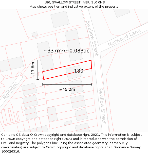 180, SWALLOW STREET, IVER, SL0 0HS: Plot and title map