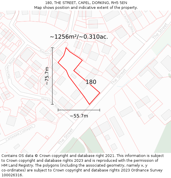 180, THE STREET, CAPEL, DORKING, RH5 5EN: Plot and title map