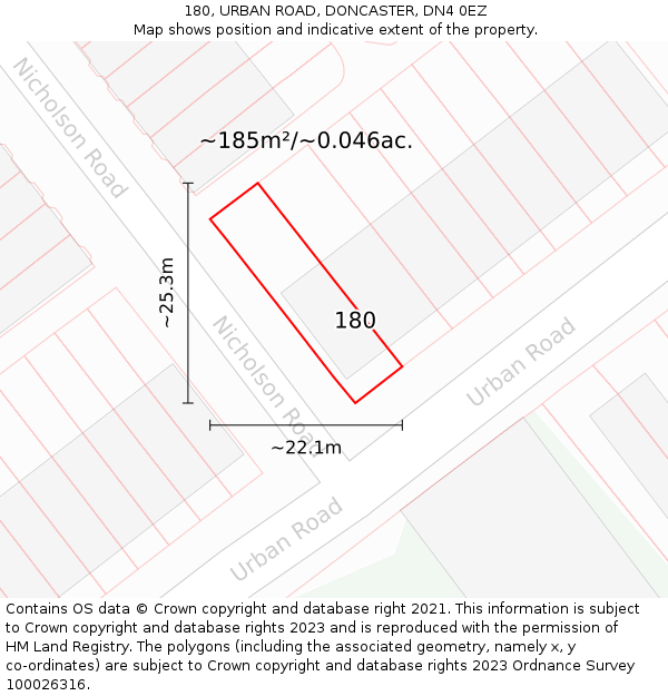 180, URBAN ROAD, DONCASTER, DN4 0EZ: Plot and title map