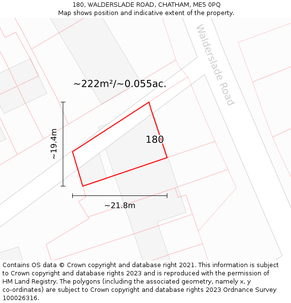 180, WALDERSLADE ROAD, CHATHAM, ME5 0PQ: Plot and title map