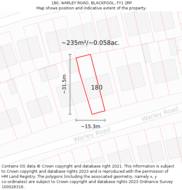 180, WARLEY ROAD, BLACKPOOL, FY1 2RP: Plot and title map