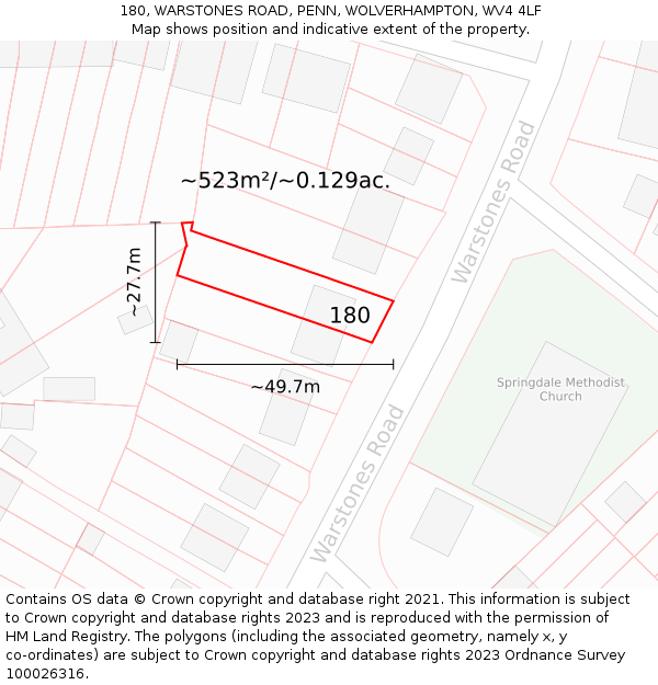 180, WARSTONES ROAD, PENN, WOLVERHAMPTON, WV4 4LF: Plot and title map