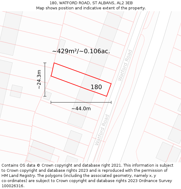 180, WATFORD ROAD, ST ALBANS, AL2 3EB: Plot and title map