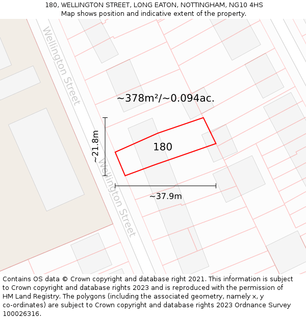 180, WELLINGTON STREET, LONG EATON, NOTTINGHAM, NG10 4HS: Plot and title map