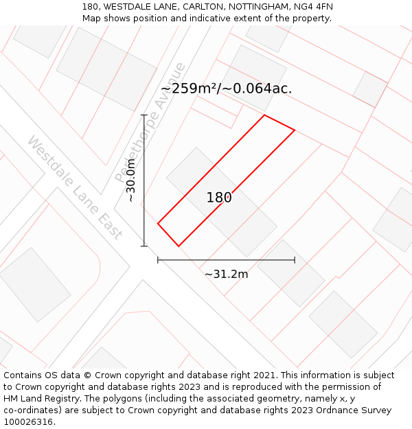 180, WESTDALE LANE, CARLTON, NOTTINGHAM, NG4 4FN: Plot and title map