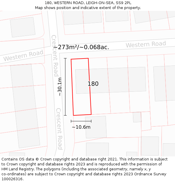 180, WESTERN ROAD, LEIGH-ON-SEA, SS9 2PL: Plot and title map