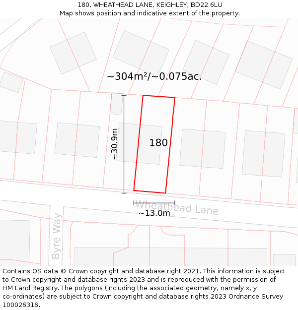 180, WHEATHEAD LANE, KEIGHLEY, BD22 6LU: Plot and title map