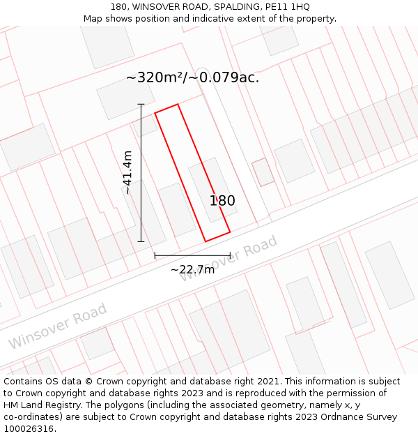 180, WINSOVER ROAD, SPALDING, PE11 1HQ: Plot and title map