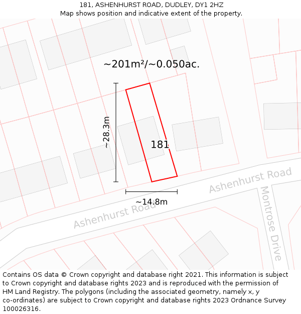 181, ASHENHURST ROAD, DUDLEY, DY1 2HZ: Plot and title map