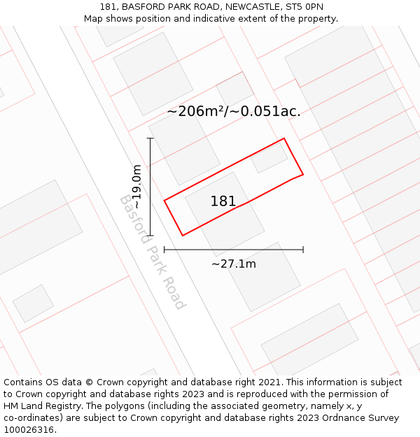 181, BASFORD PARK ROAD, NEWCASTLE, ST5 0PN: Plot and title map