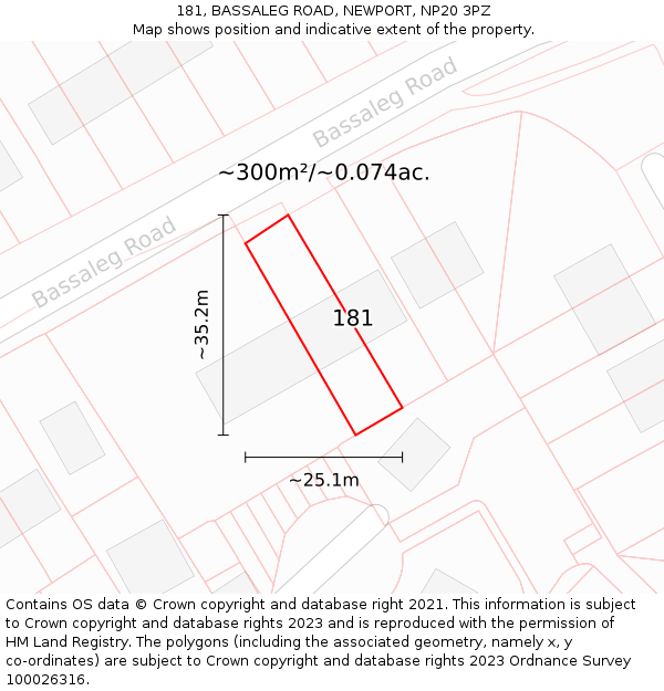 181, BASSALEG ROAD, NEWPORT, NP20 3PZ: Plot and title map