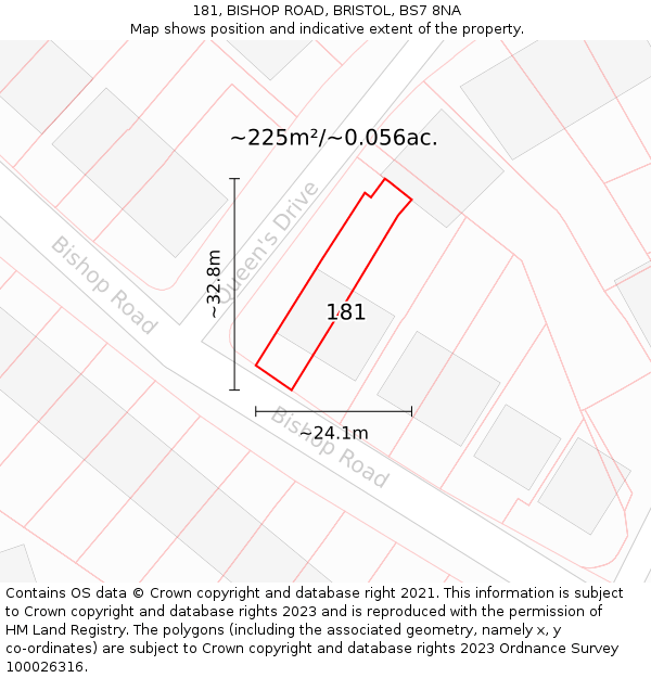 181, BISHOP ROAD, BRISTOL, BS7 8NA: Plot and title map