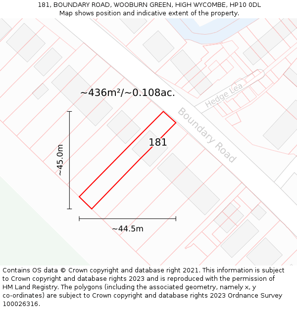 181, BOUNDARY ROAD, WOOBURN GREEN, HIGH WYCOMBE, HP10 0DL: Plot and title map