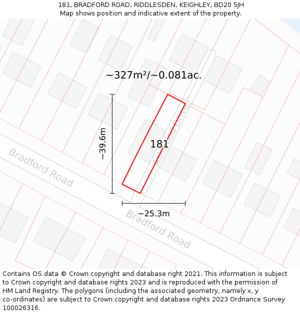 181, BRADFORD ROAD, RIDDLESDEN, KEIGHLEY, BD20 5JH: Plot and title map