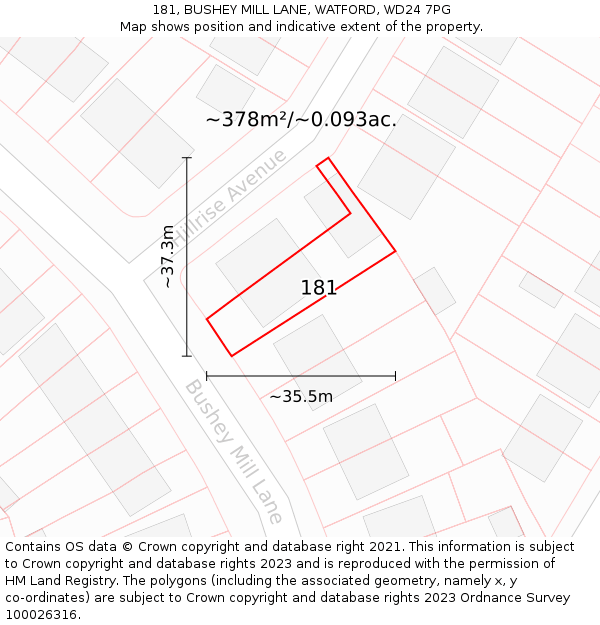 181, BUSHEY MILL LANE, WATFORD, WD24 7PG: Plot and title map