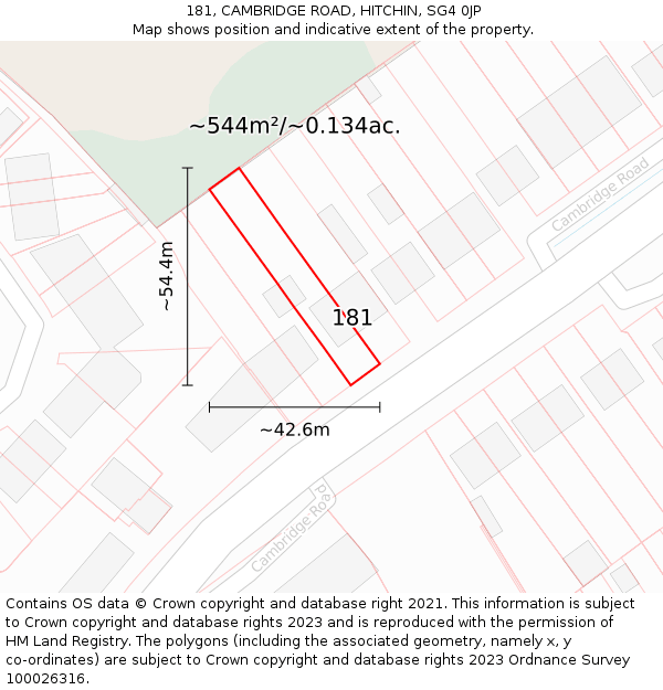 181, CAMBRIDGE ROAD, HITCHIN, SG4 0JP: Plot and title map