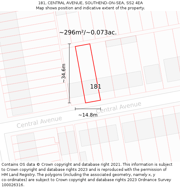 181, CENTRAL AVENUE, SOUTHEND-ON-SEA, SS2 4EA: Plot and title map