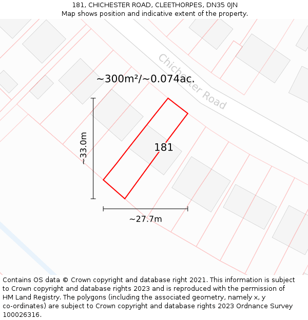 181, CHICHESTER ROAD, CLEETHORPES, DN35 0JN: Plot and title map