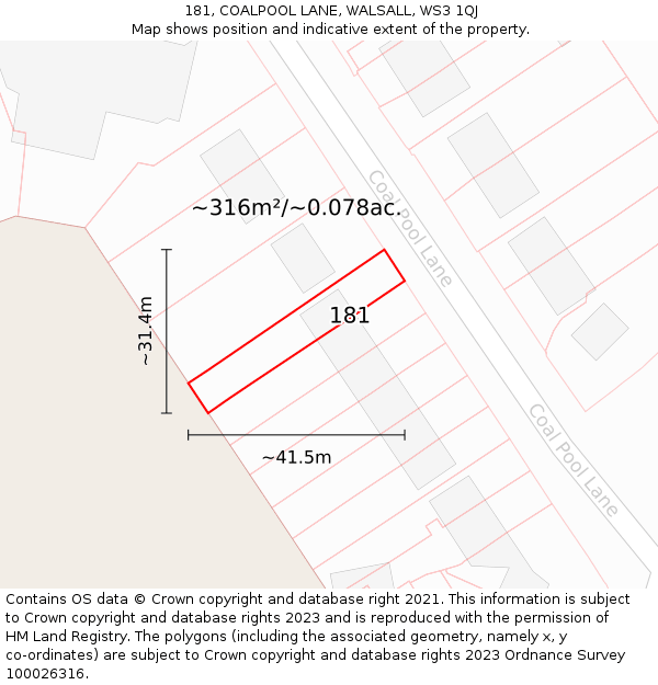 181, COALPOOL LANE, WALSALL, WS3 1QJ: Plot and title map