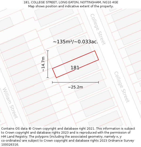 181, COLLEGE STREET, LONG EATON, NOTTINGHAM, NG10 4GE: Plot and title map