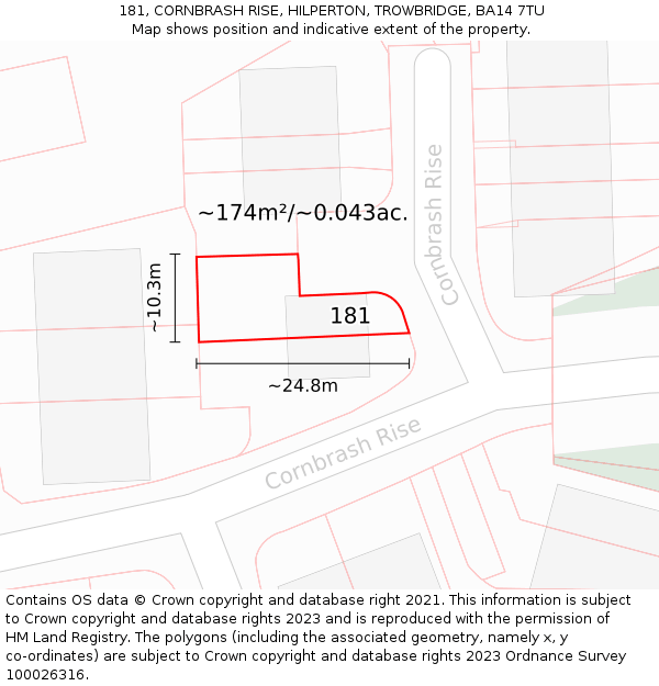 181, CORNBRASH RISE, HILPERTON, TROWBRIDGE, BA14 7TU: Plot and title map