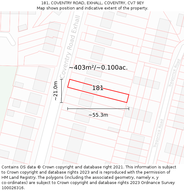 181, COVENTRY ROAD, EXHALL, COVENTRY, CV7 9EY: Plot and title map