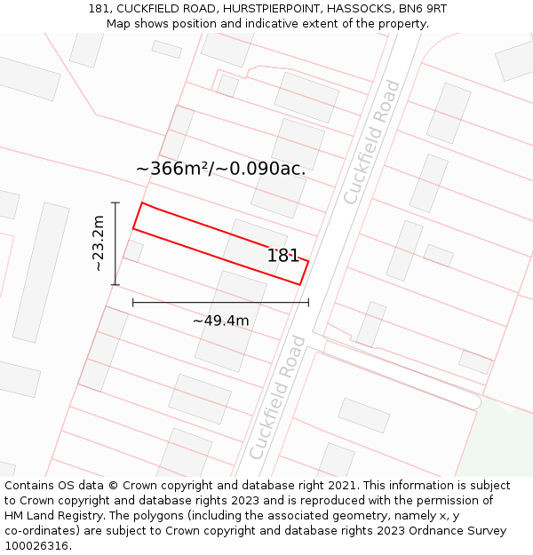 181, CUCKFIELD ROAD, HURSTPIERPOINT, HASSOCKS, BN6 9RT: Plot and title map