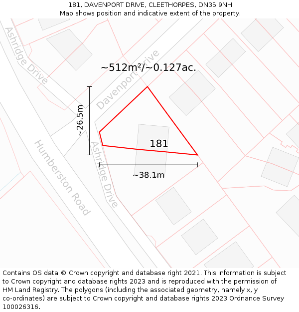 181, DAVENPORT DRIVE, CLEETHORPES, DN35 9NH: Plot and title map