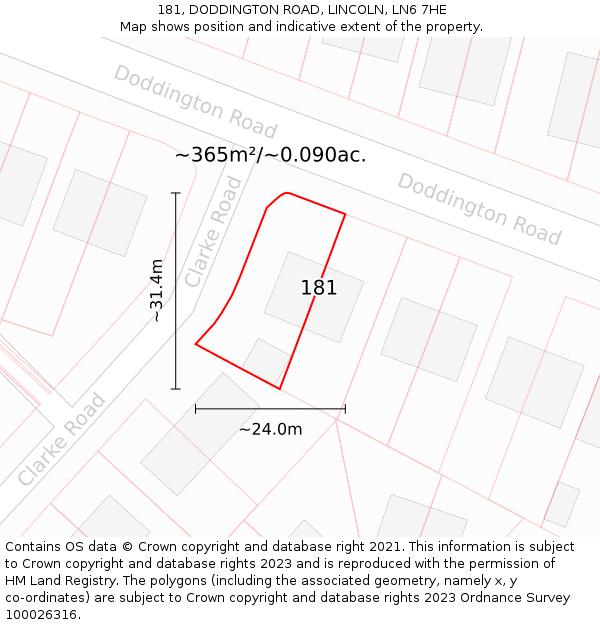 181, DODDINGTON ROAD, LINCOLN, LN6 7HE: Plot and title map