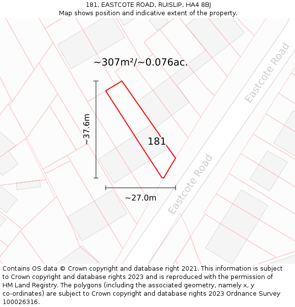 181, EASTCOTE ROAD, RUISLIP, HA4 8BJ: Plot and title map