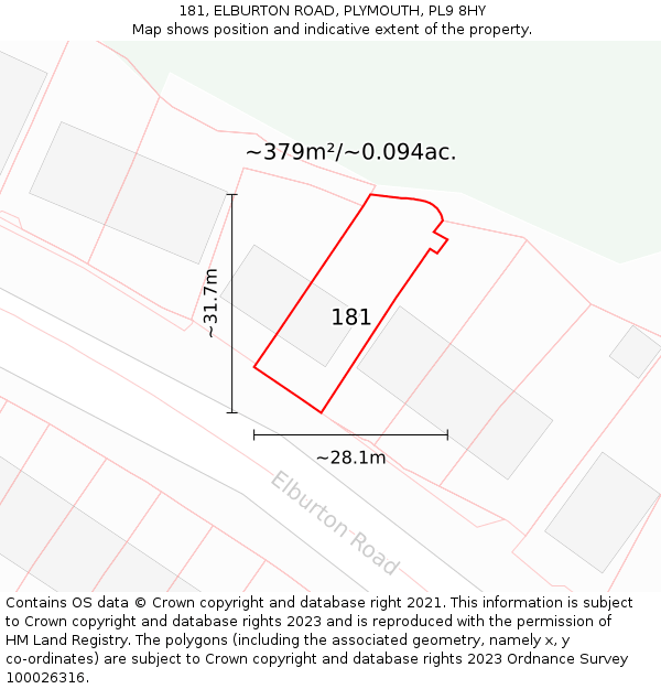 181, ELBURTON ROAD, PLYMOUTH, PL9 8HY: Plot and title map