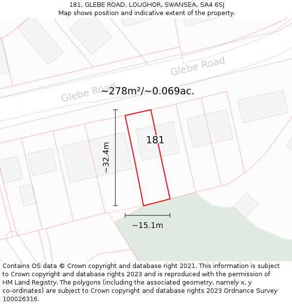 181, GLEBE ROAD, LOUGHOR, SWANSEA, SA4 6SJ: Plot and title map