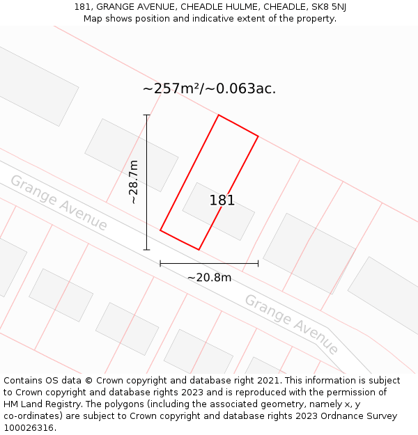 181, GRANGE AVENUE, CHEADLE HULME, CHEADLE, SK8 5NJ: Plot and title map