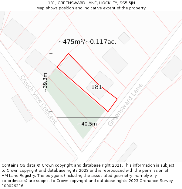 181, GREENSWARD LANE, HOCKLEY, SS5 5JN: Plot and title map