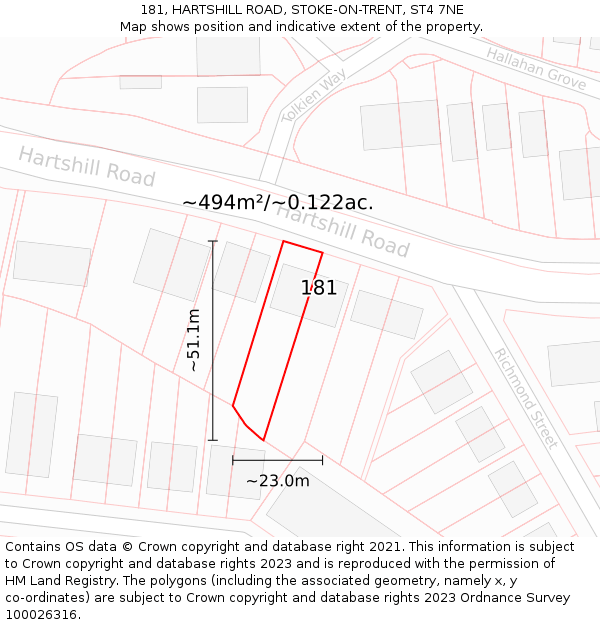 181, HARTSHILL ROAD, STOKE-ON-TRENT, ST4 7NE: Plot and title map