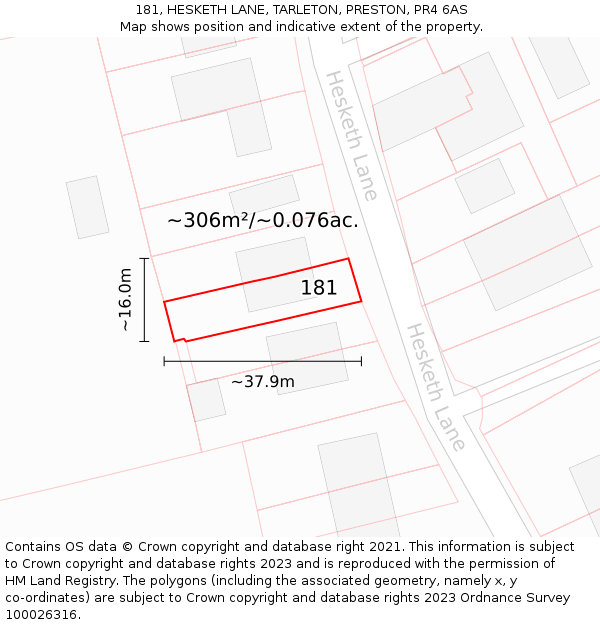 181, HESKETH LANE, TARLETON, PRESTON, PR4 6AS: Plot and title map