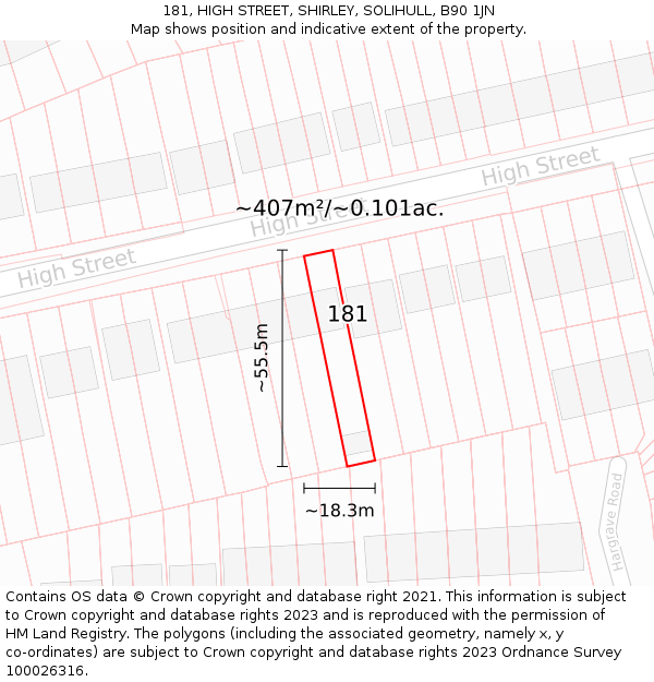 181, HIGH STREET, SHIRLEY, SOLIHULL, B90 1JN: Plot and title map