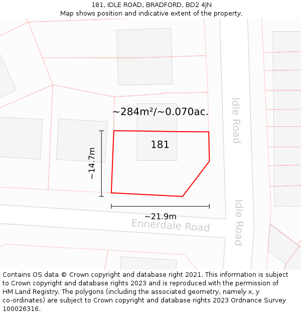 181, IDLE ROAD, BRADFORD, BD2 4JN: Plot and title map