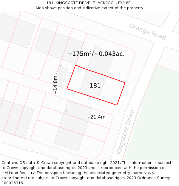 181, KINGSCOTE DRIVE, BLACKPOOL, FY3 8EH: Plot and title map